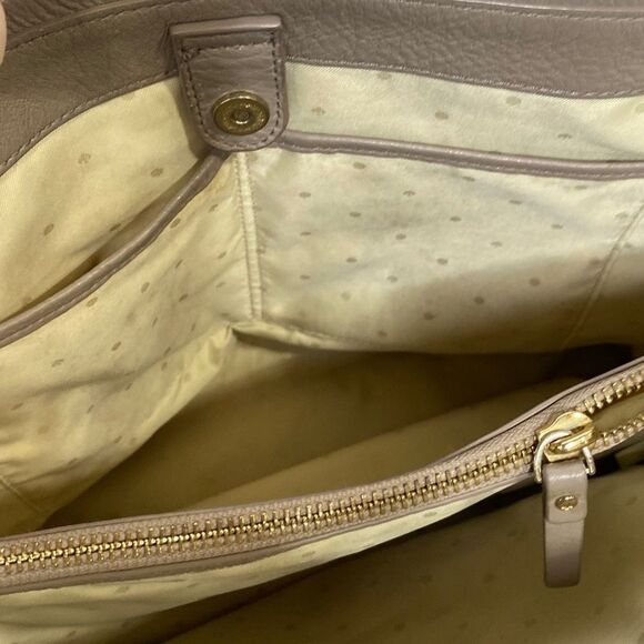 Kate Spade Chain and Leather Strap Magnetic Closure Gray Tan Tote Handbag Purse - Picture 10 of 16